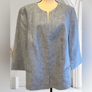 Talbots Plus Size 20W Linen Chambray Open Front Jacket Summer Blazer